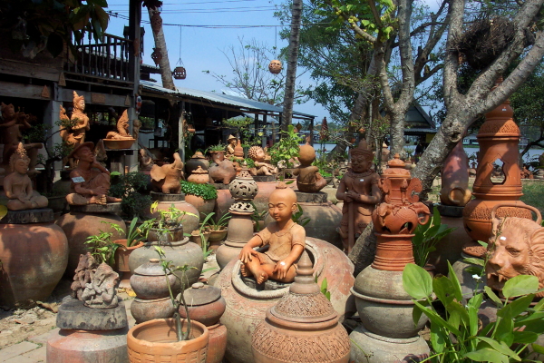 Pottery on sale in one of the many factory shops on Koh Kred