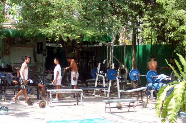 A fitness "muscle beach" area near the back of the park