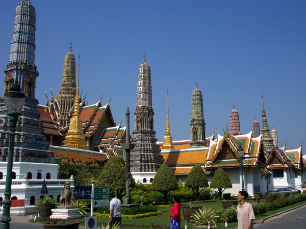 Multicolored towers next to the temple