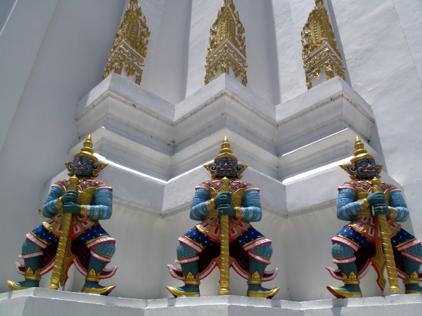 Fierce guardians at the base of the central tower