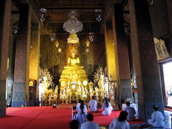 Altar and main Buddha image of the ordination hall (ubosot)