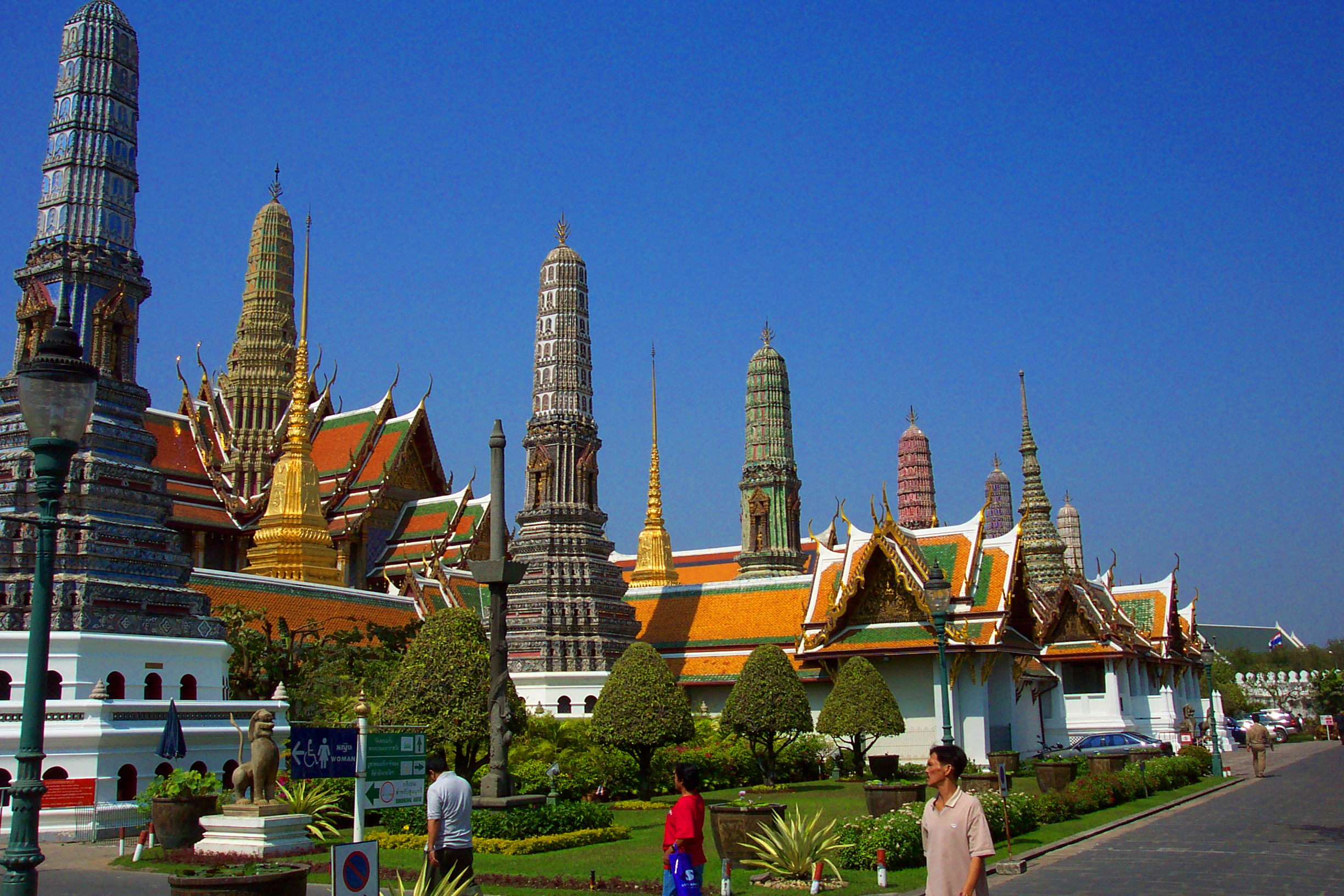 Multicolored towers next to the temple