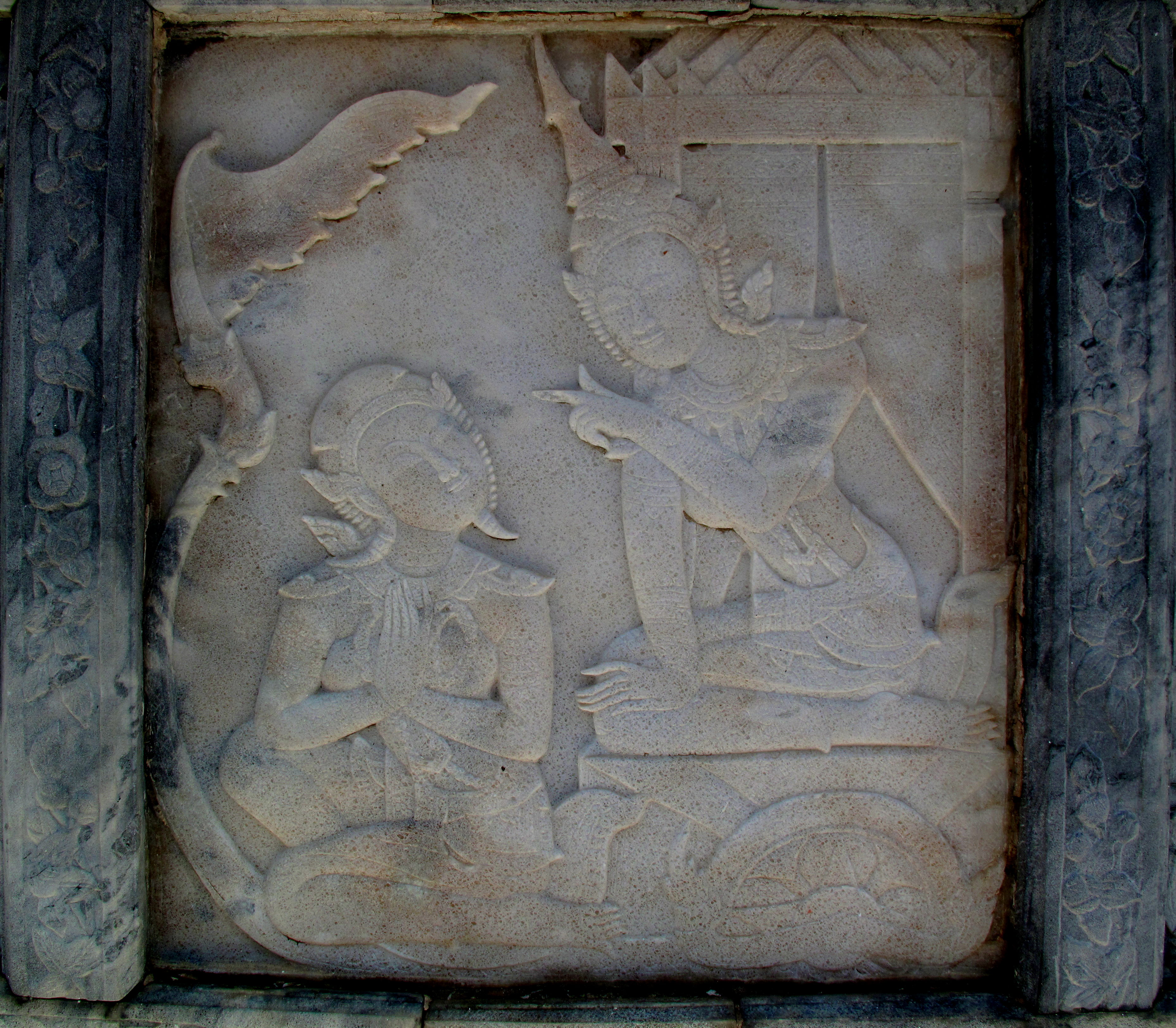 One of the Ramakien panels around the base of the Ordination Hall (enhanced)